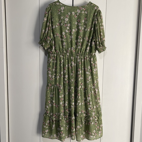 Umgee 1XL middi dress, olive green with floral pattern - Picture 2 of 5